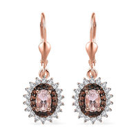 D'Joy Premium Pink Morganite, Brown and White Zircon Lever Back Earrings in Vermeil Rose Gold Over Sterling Silver 2.10 ctw