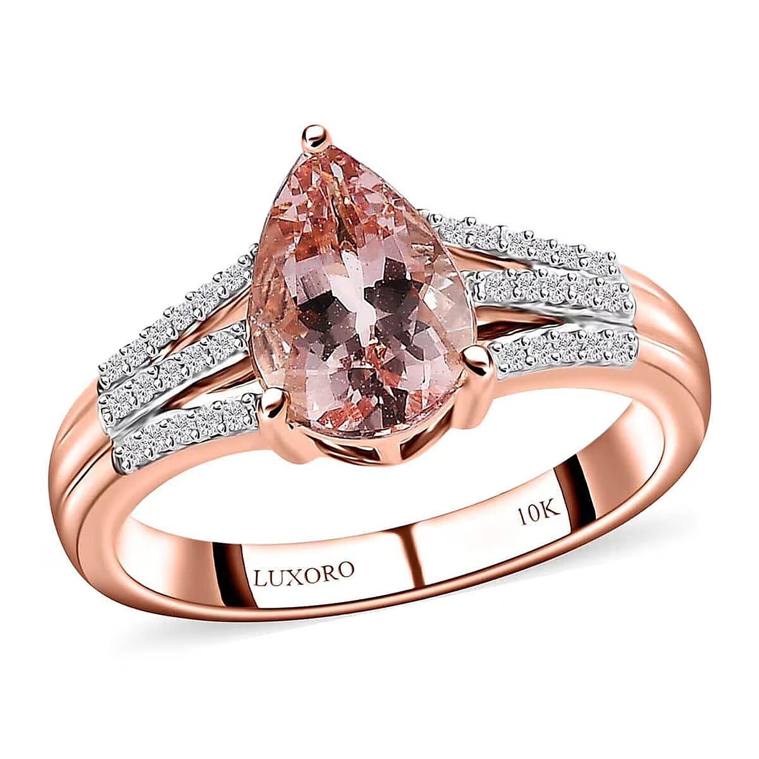 One Time Only Luxoro 10K Rose Gold Premium Pink Morganite, Diamond Ring (Size 7.0) 1.75 ctw