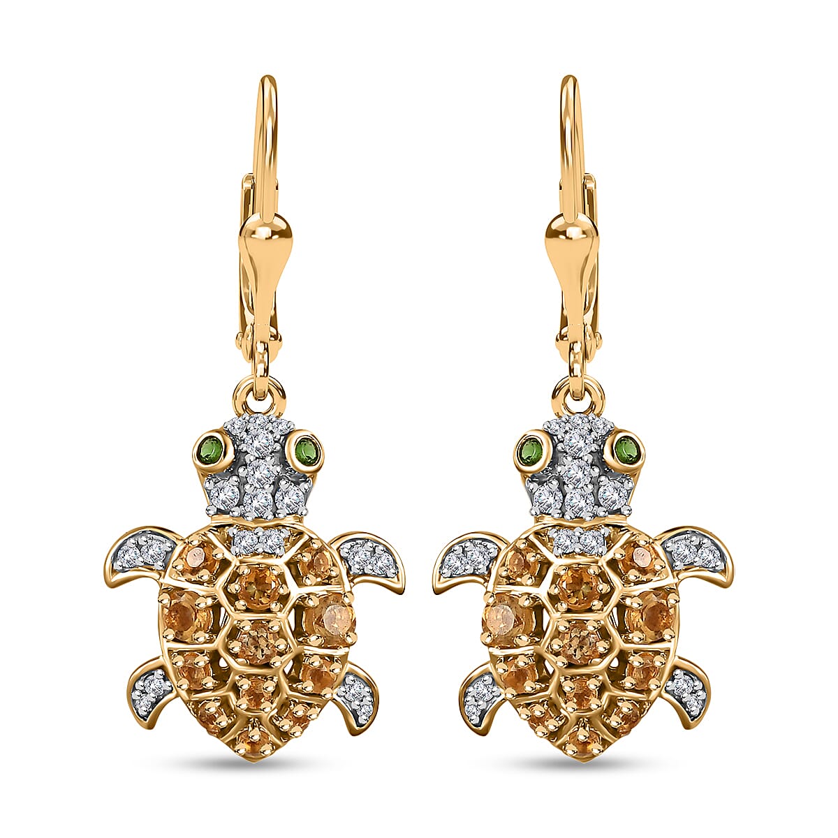 GP Trionfo Collection Premium Brazilian Citrine and Multi Gemstone Turtle Lever Back Earrings in Vermeil Yellow Gold Over Sterling Silver 1.40 ctw