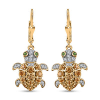 GP Trionfo Collection Premium Brazilian Citrine and Multi Gemstone Turtle Lever Back Earrings in Vermeil Yellow Gold Over Sterling Silver 1.40 ctw