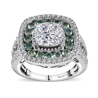 Moissanite (Cush 8x8mm), Blue Moissanite Ring in Platinum Over Sterling Silver (Size 10.0) 4.50 ctw