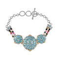 Betroka Blue Apatite and Multi-Tourmaline 14.60 ctw Toggle Clasp Bracelet in Vermeil YG and Platinum Over Sterling Silver (6.50-8.50In) - Sticky add to cart bar