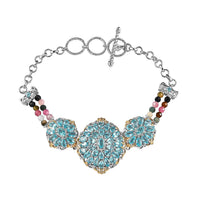 Betroka Blue Apatite and Multi-Tourmaline 14.60 ctw Toggle Clasp Bracelet in Vermeil YG and Platinum Over Sterling Silver (6.50-8.50In)