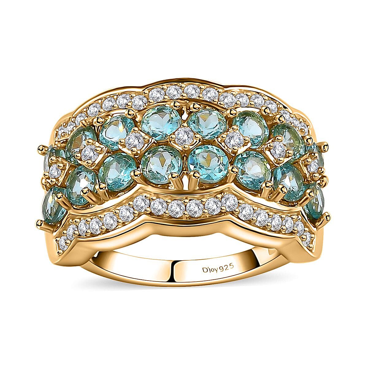Betroka Blue Apatite and Moissanite Cluster Ring in Vermeil Yellow Gold Over Sterling Silver (Size 5.0) 2.65 ctw