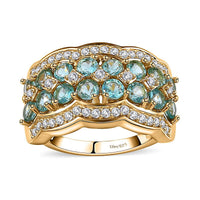 Betroka Blue Apatite and Moissanite Cluster Ring in Vermeil Yellow Gold Over Sterling Silver (Size 5.0) 2.65 ctw