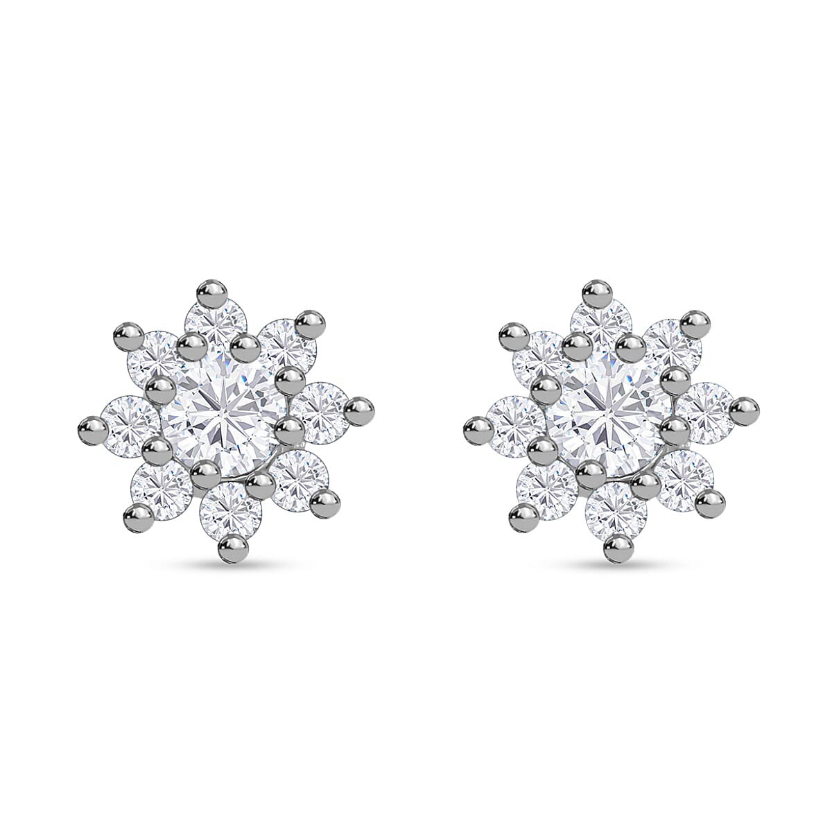 Moissanite (Rnd 5mm) Halo Stud Earrings in Platinum Over Sterling Silver 1.85 ctw