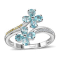 Betroka Blue Apatite, Multi Gemstone Flower Bypass Ring in Platinum Over Sterling Silver (Size 10.0) 1.50 ctw - Sticky add to cart bar