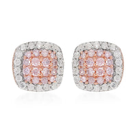 Natural Pink and White Diamond I3 Stud Earrings in Vermeil Rose Gold Over Sterling Silver 0.50 ctw