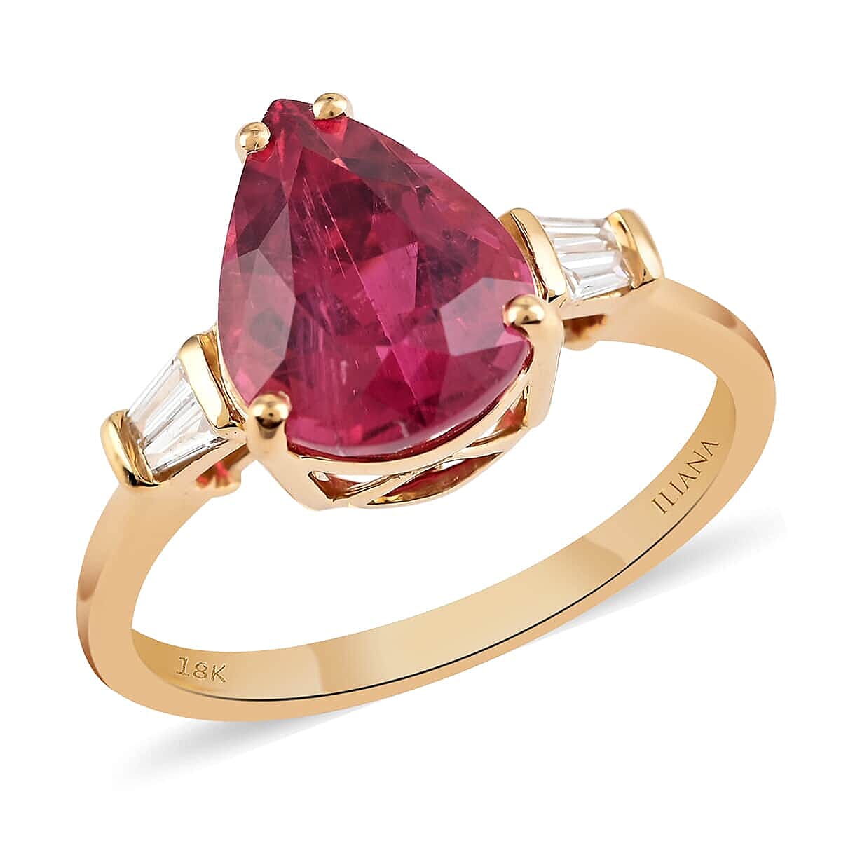Certified & Appraised ILIANA 18K Yellow Gold AAA Ouro Fino Rubellite and Diamond G-H SI Ring 3.50 Grams 3.70 ctw