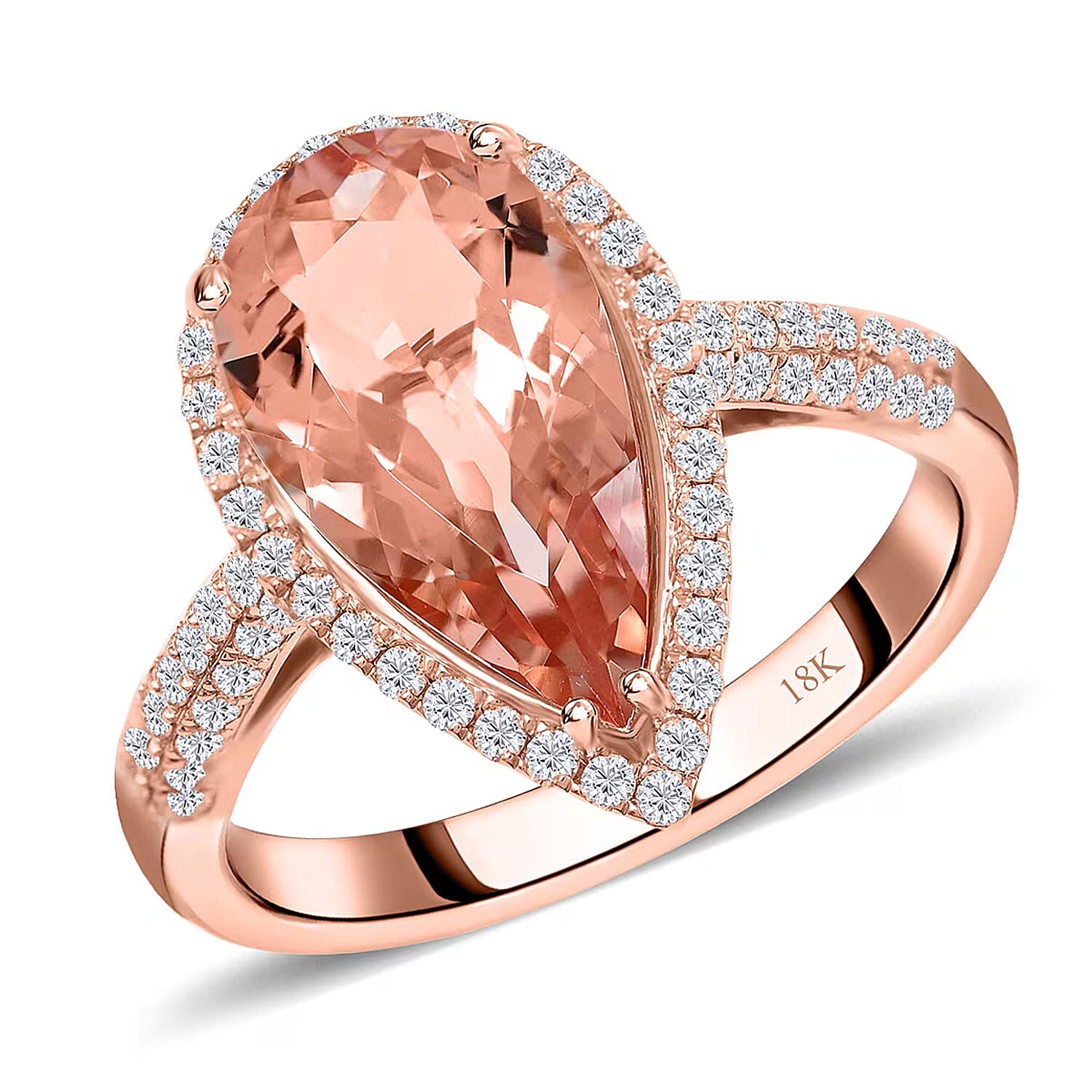 Certified & Appraised ILIANA 18K Rose Gold AAA Marropino Morganite and G-H SI Diamond Halo Ring 4.66 Grams 3.90 ctw