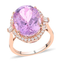 Certified and Appraised ILIANA 18K Rose Gold AAA Patroke Kunzite and G-H SI Diamond Halo Ring 5.40 Grams 12.65 ctw