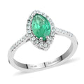 Certified & Appraised RHAPSODY 950 Platinum AAAA Boyaca Colombian Emerald and E-F VS Diamond Halo Ring 4.90 Grams 1.10 ctw - Sticky add to cart bar