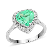 Certified and Appraised RHAPSODY 950 Platinum AAAA Colombian Emerald and E-F VS Diamond Heart Halo Ring 4.30 Grams 2.25 ctw