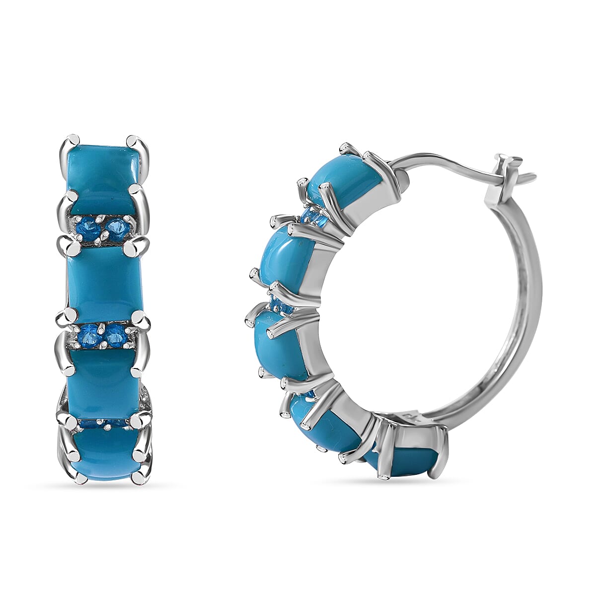 TLV Sleeping Beauty Turquoise, Malgache Neon Apatite Earrings in Platinum Over Sterling Silver 6.60 ctw