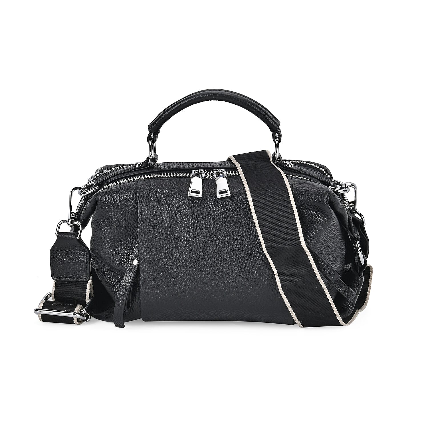 Black Genuine Leather Crossbody Bag with Multiple Pockets (9.8"x5"x3.6")