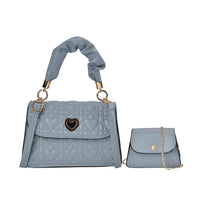 Set of 2 Blue Embossed Heart Pattern Faux Leather Crossbody Bag (9"x5.5"x3.2") and (5"x3"x2")