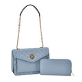 Blue Embossed Heart Shape Faux Leather Crossbody Bag (9"x3.7"x5.9") with Wallet (7.5"x3.9") - Sticky add to cart bar