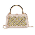 White Sparkling Crystals Faux Leather Crossbody Bag (8.3"x4.3"x2.6") with Shoulder Chain - Sticky add to cart bar