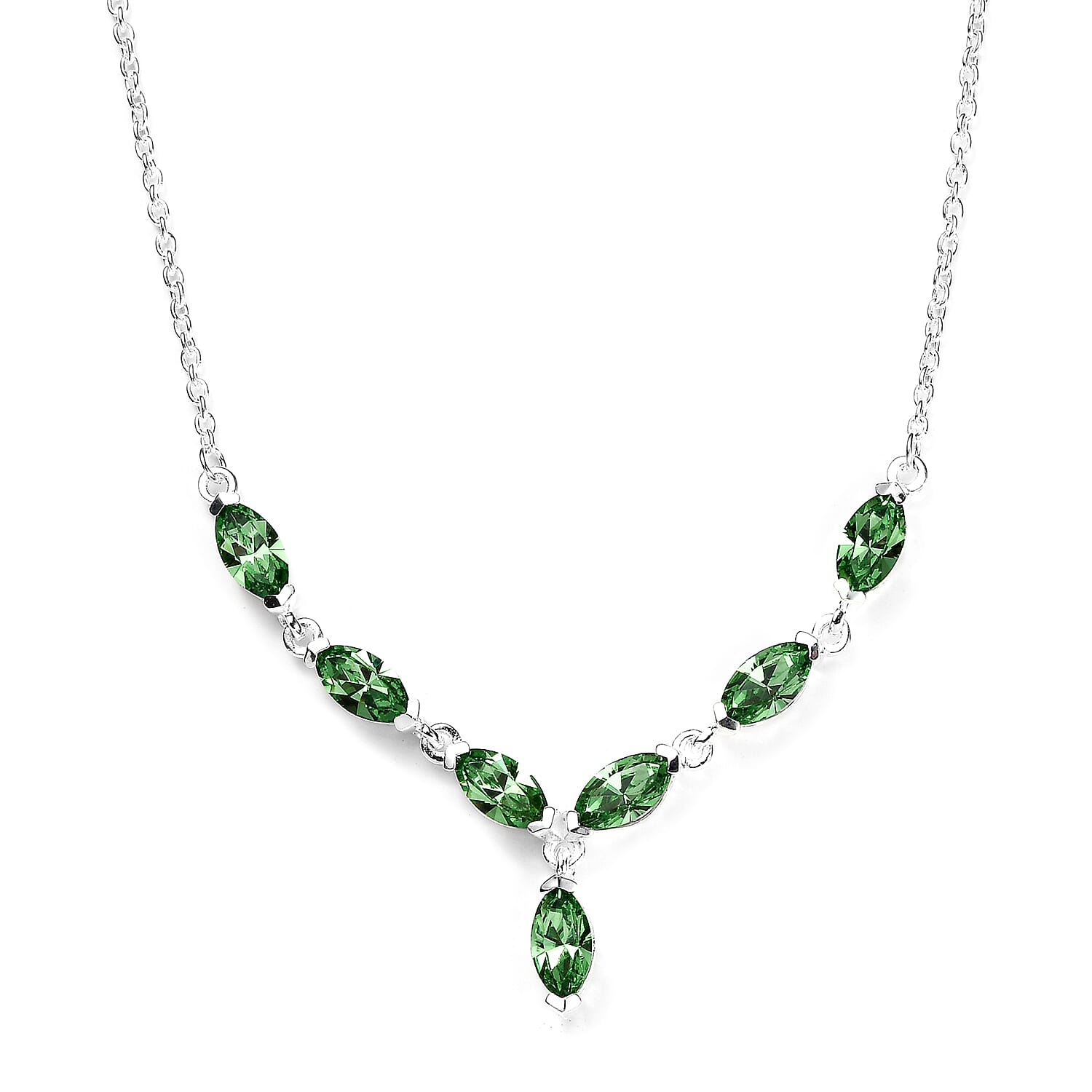 Peridot Color Crystal Necklace 18 Inches in Sterling Silver
