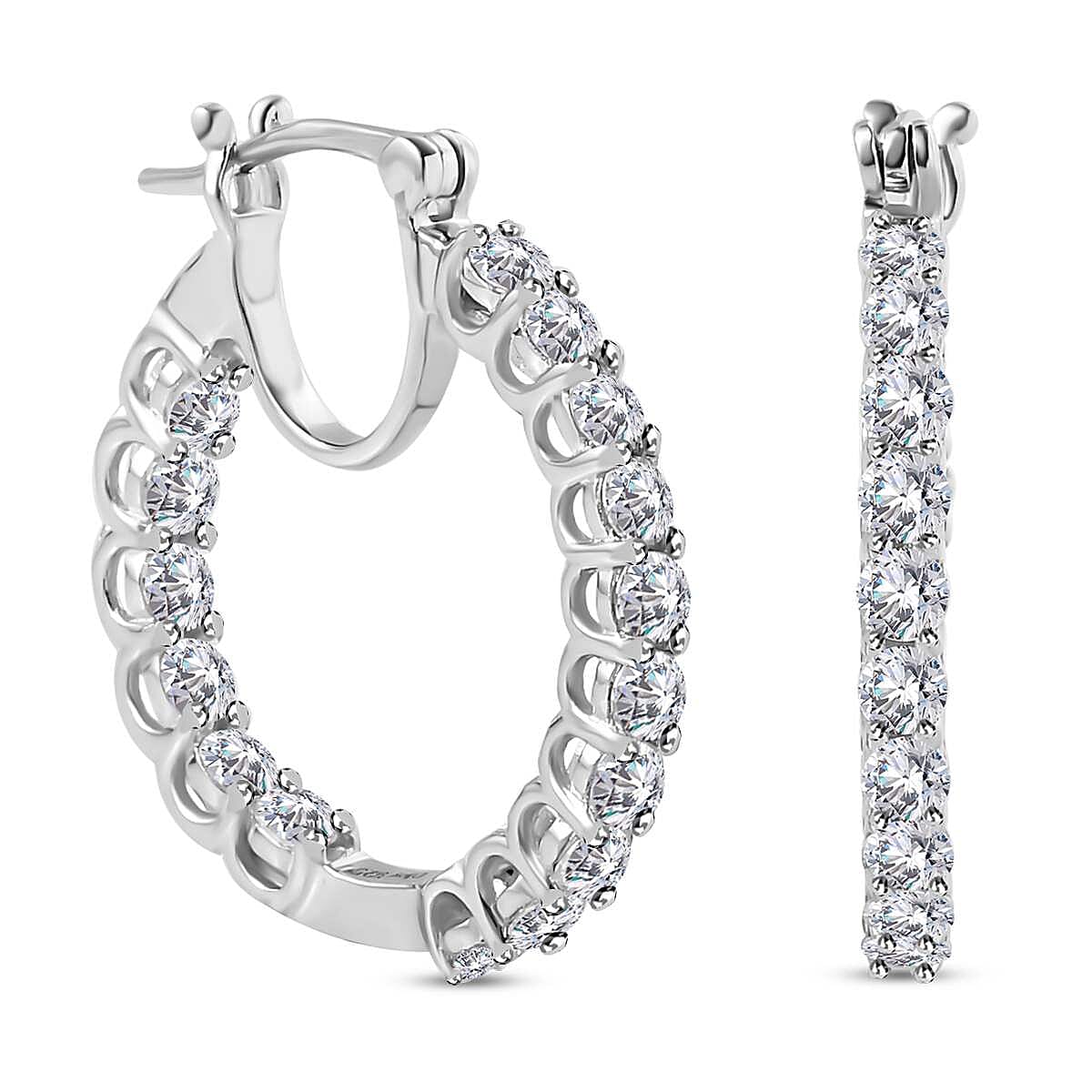 Moissanite Inside Out Hoop Earrings in Platinum Over Sterling Silver 2.75 ctw