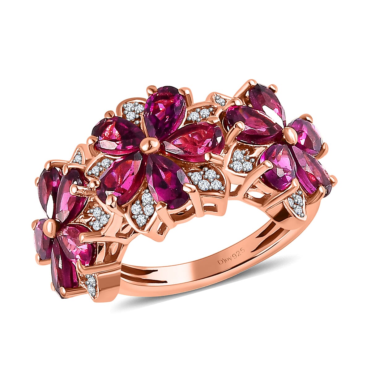 Orissa Rhodolite Garnet, White Zircon Ring in Vermeil RG Over Sterling Silver (Size 10.0) 4.65 ctw