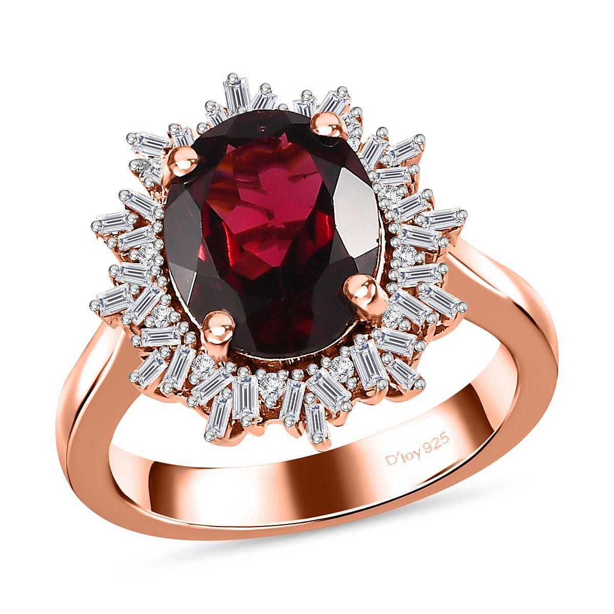 Premium Orissa Rhodolite Garnet, Diamond (0.25 cts) Ring in Vermeil RG Over Sterling Silver (Size 10.0) 3.40 ctw
