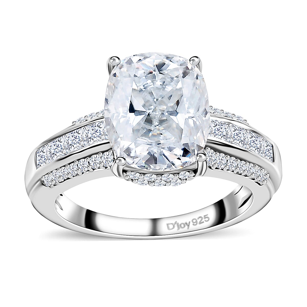TLV Moissanite (Cush 10x8mm) Ring in Platinum Over Sterling Silver (Size 7.0) 4.15 ctw