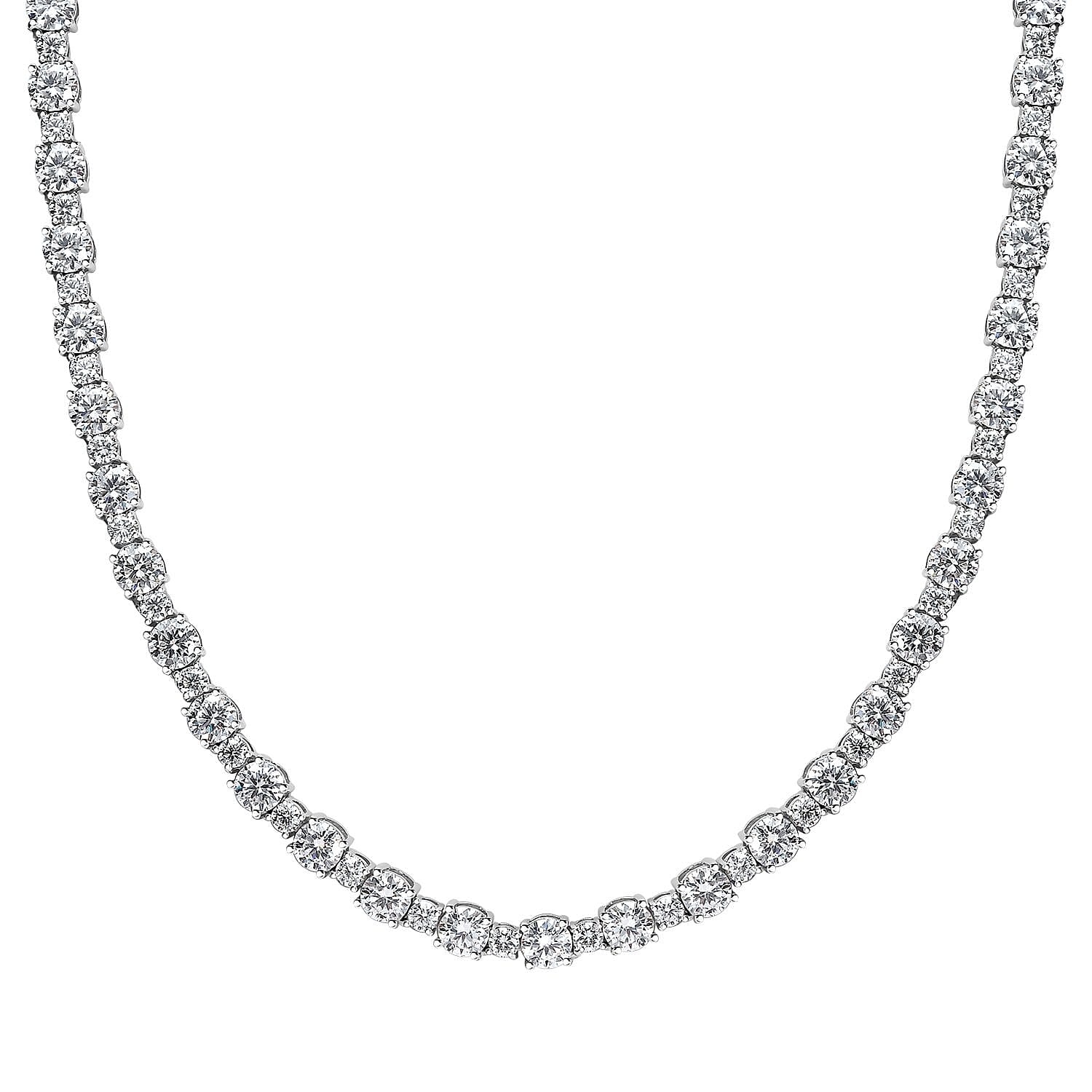 Moissanite Tennis Necklace 18 Inches in Platinum Over Sterling Silver 28.75 ctw