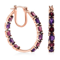 Premium Orissa Rhodolite Garnet and Amethyst Inside Out Hoop Earrings in Vermeil Rose Gold Over Sterling Silver 10.85 ctw