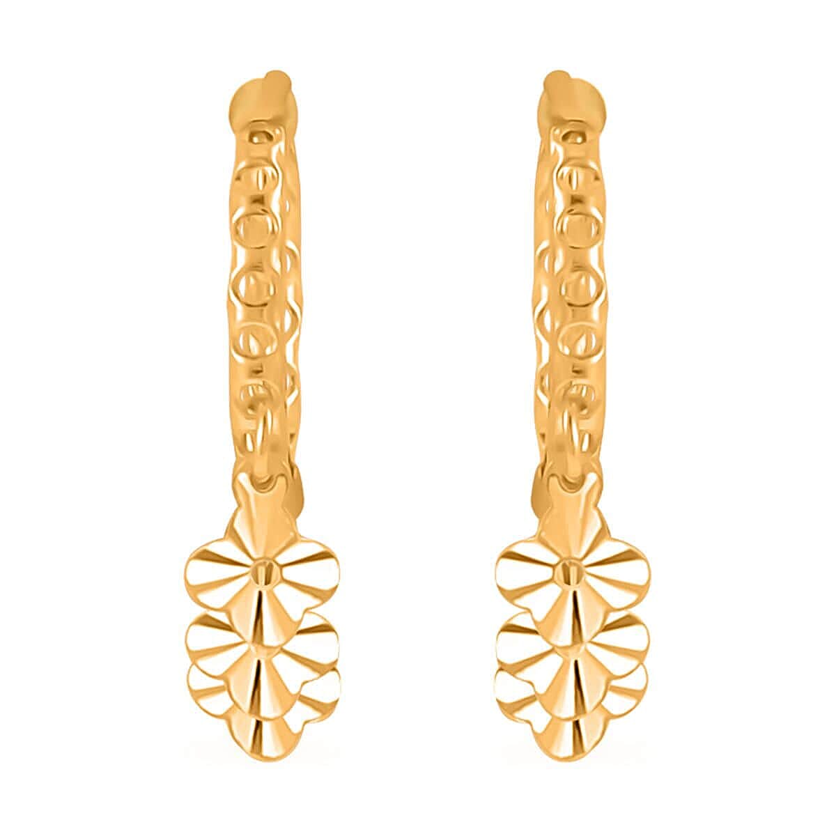 24K Yellow Gold Electroform Floral Hoop Earrings 2.10 Grams