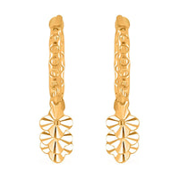 24K Yellow Gold Electroform Floral Hoop Earrings 2.10 Grams