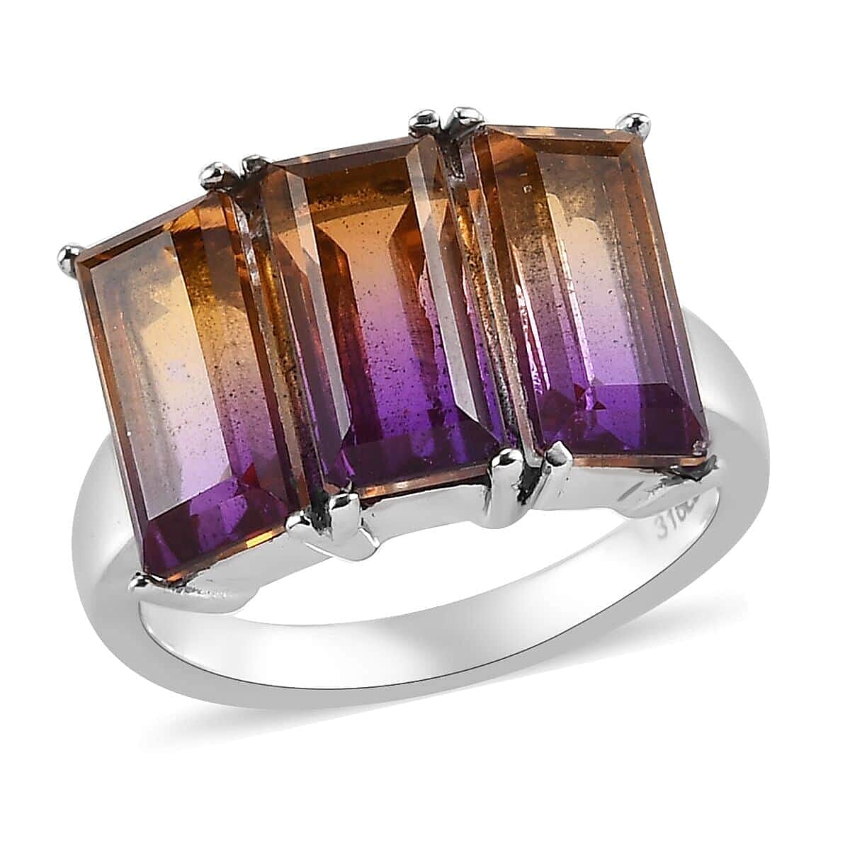 Ametrine Quartz (Triplet) 3 Stone Ring in Stainless Steel (Size 6.0) 5.75 ctw (1)