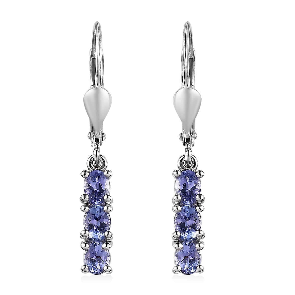 Tanzanite Lever Back Earrings in Platinum Over Sterling Silver 1.10 ctw