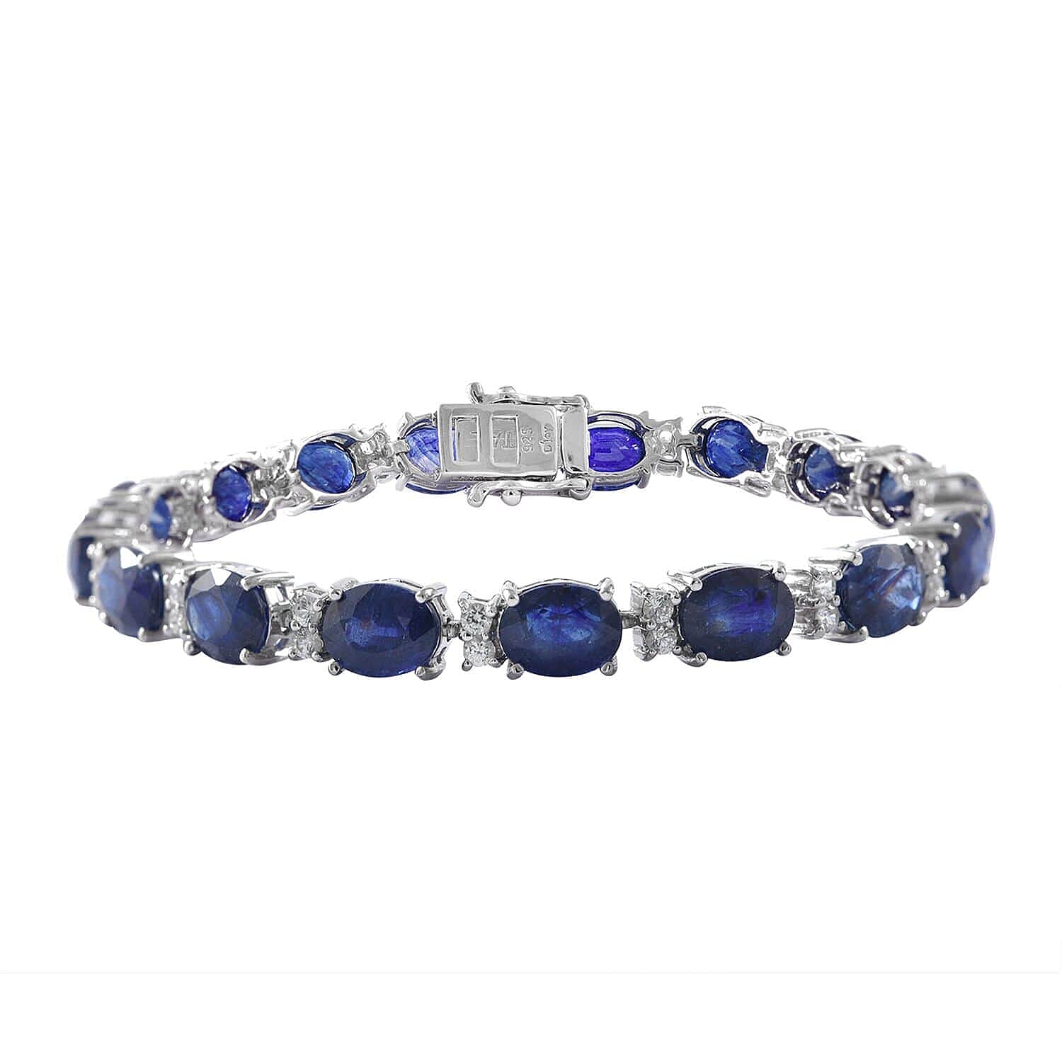 Masoala Sapphire (D) and White Zircon Bracelet in Platinum Over Sterling Silver (7.25 In) 30.75 ctw
