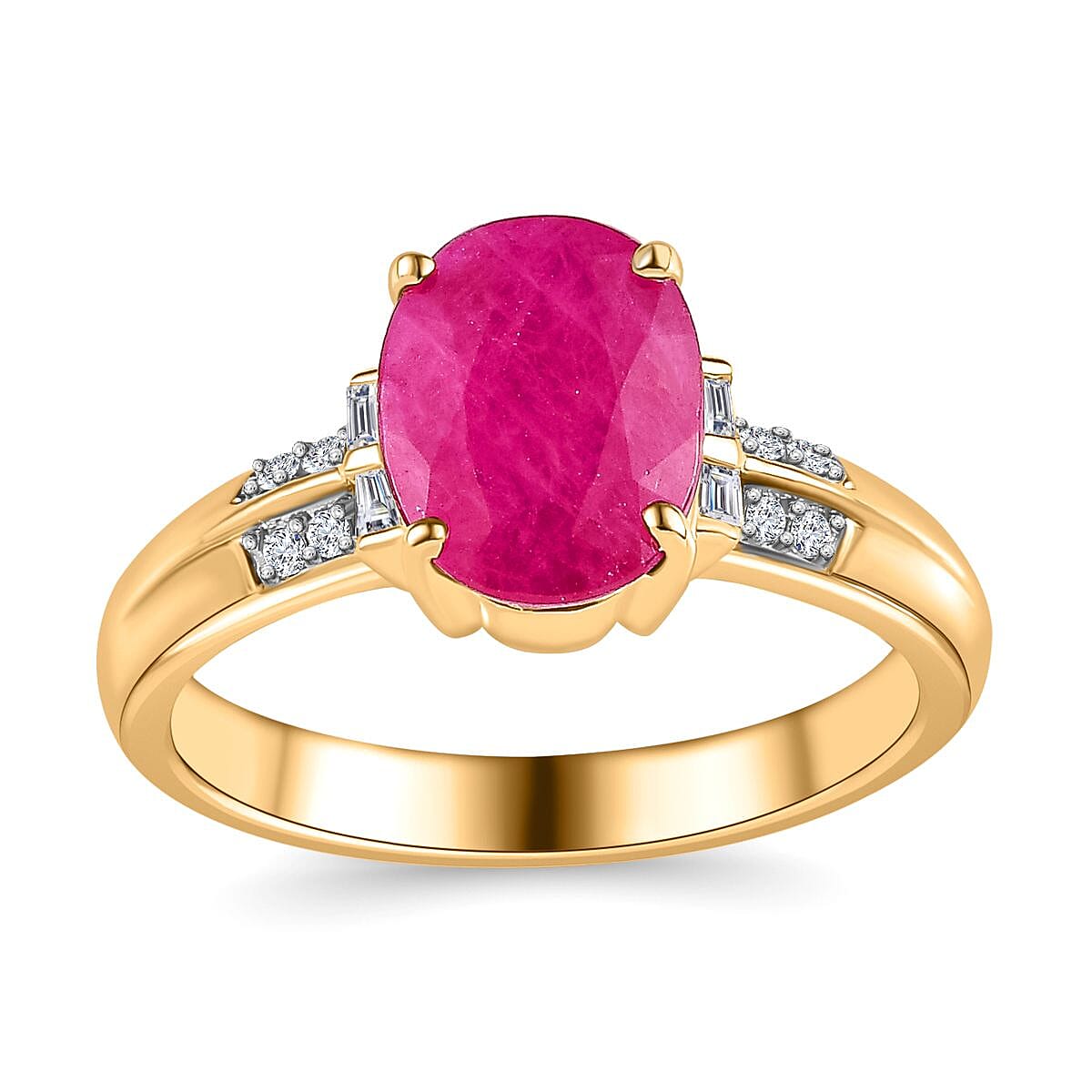 Luxoro 14K Yellow Gold AAA Mozambique Ruby and G-H I2 Diamond Ring (Size 10.0) 4 Grams 2.40 ctw