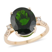 Luxoro 10K Yellow Gold AAA Chrome Diopside, Diamond (G-H, I2) (0.15 cts) Solitaire Ring (Size 6.0) 4.80 ctw