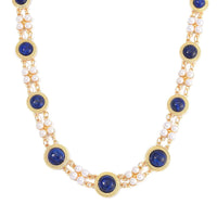 Black Obsidian and White Shell Pearl Choker Necklace 18-20 Inches in Goldtone 59.00 ctw