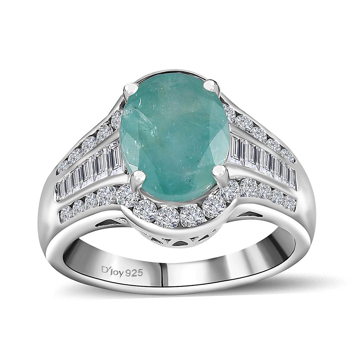 TLV Grandidierite (Ovl), White Zircon Ring in Platinum Over Sterling Silver (Size 7.0) 4.00 ctw