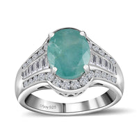 TLV Grandidierite (Ovl), White Zircon Ring in Platinum Over Sterling Silver (Size 7.0) 4.00 ctw