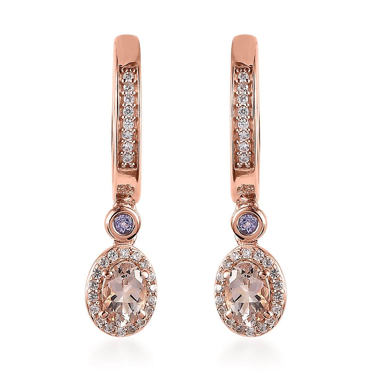Premium Marropino Morganite and Multi Gemstone Dangling Earrings in Vermeil Rose Gold Over Sterling Silver 1.70 ctw