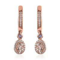 Premium Marropino Morganite and Multi Gemstone Dangling Earrings in Vermeil Rose Gold Over Sterling Silver 1.70 ctw