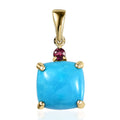 Luxoro 10K Yellow Gold Premium Sleeping Beauty Turquoise and Ouro Fino Rubellite Pendant without Chain 3.90 ctw - Sticky add to cart bar