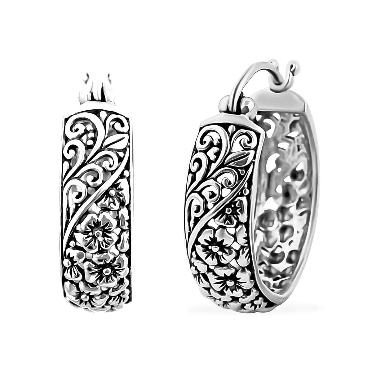 TLV Bali Legacy Sterling Silver Filigree Hoop Earrings (7.35 g)