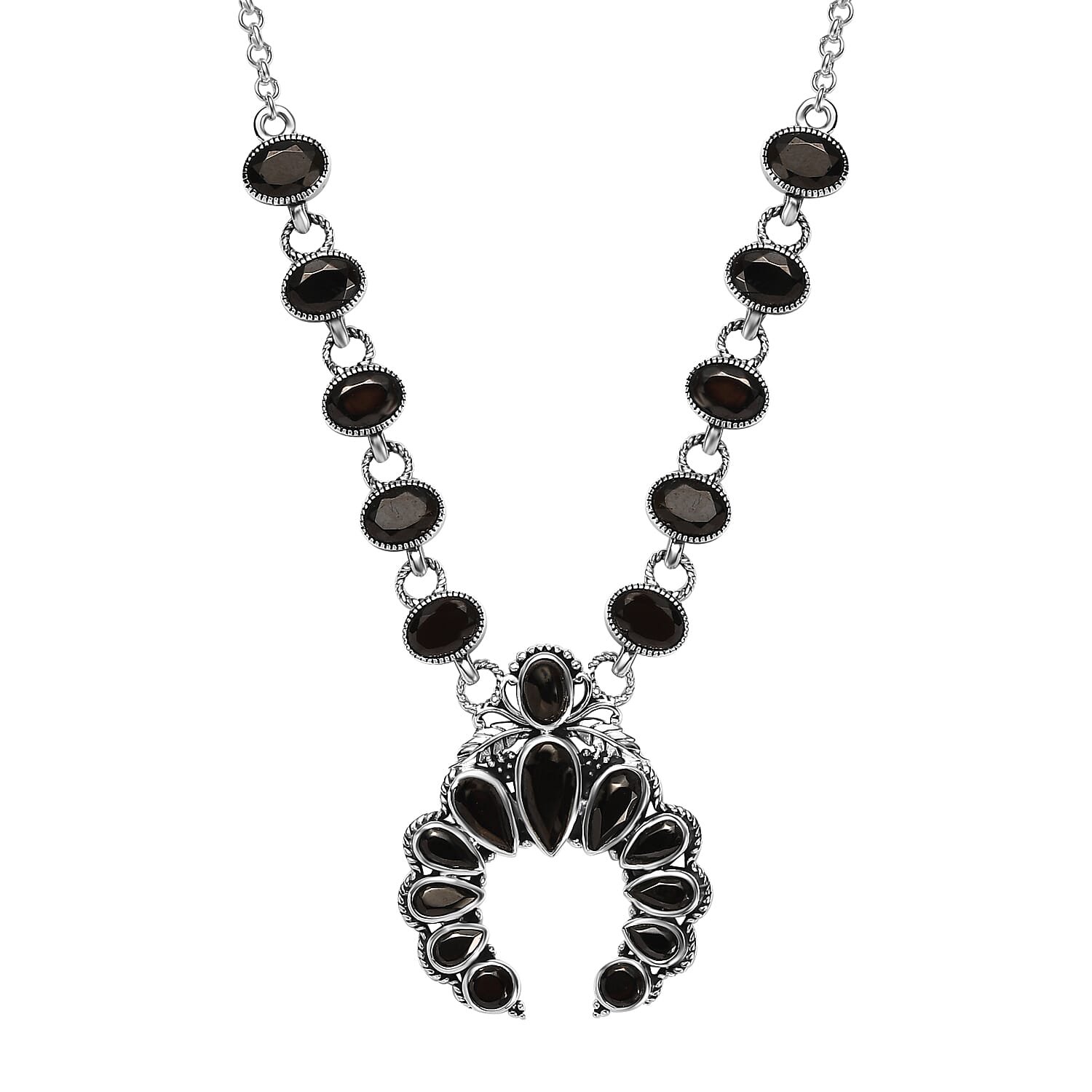 Elite Shungite Squash Blossom Necklace 18 Inches in Sterling Silver 7.70 ctw