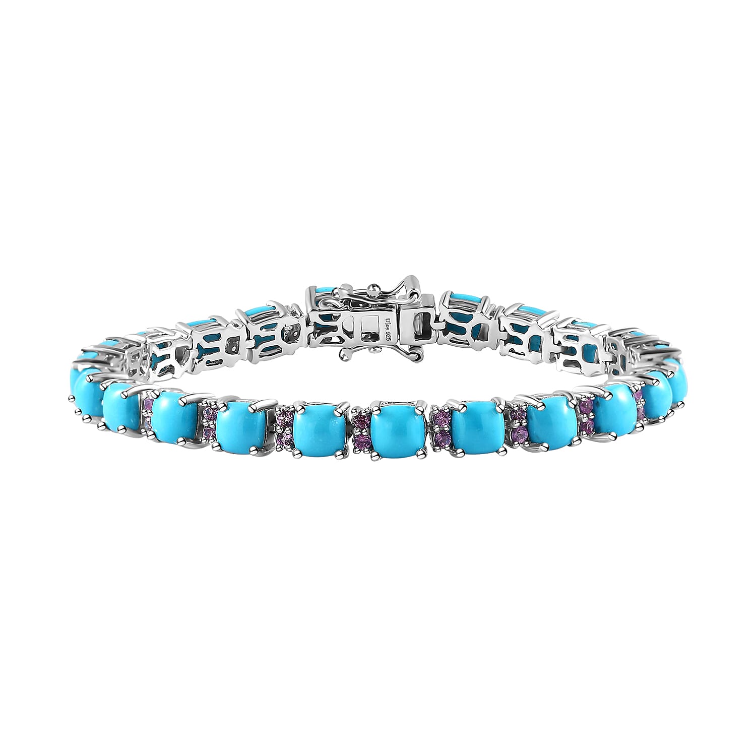 Sleeping Beauty Turquoise and Madagascar Pink Sapphire Bracelet in Platinum Over Sterling Silver (6.50 In) 12.90 ctw (Del. in 10-12 Days)