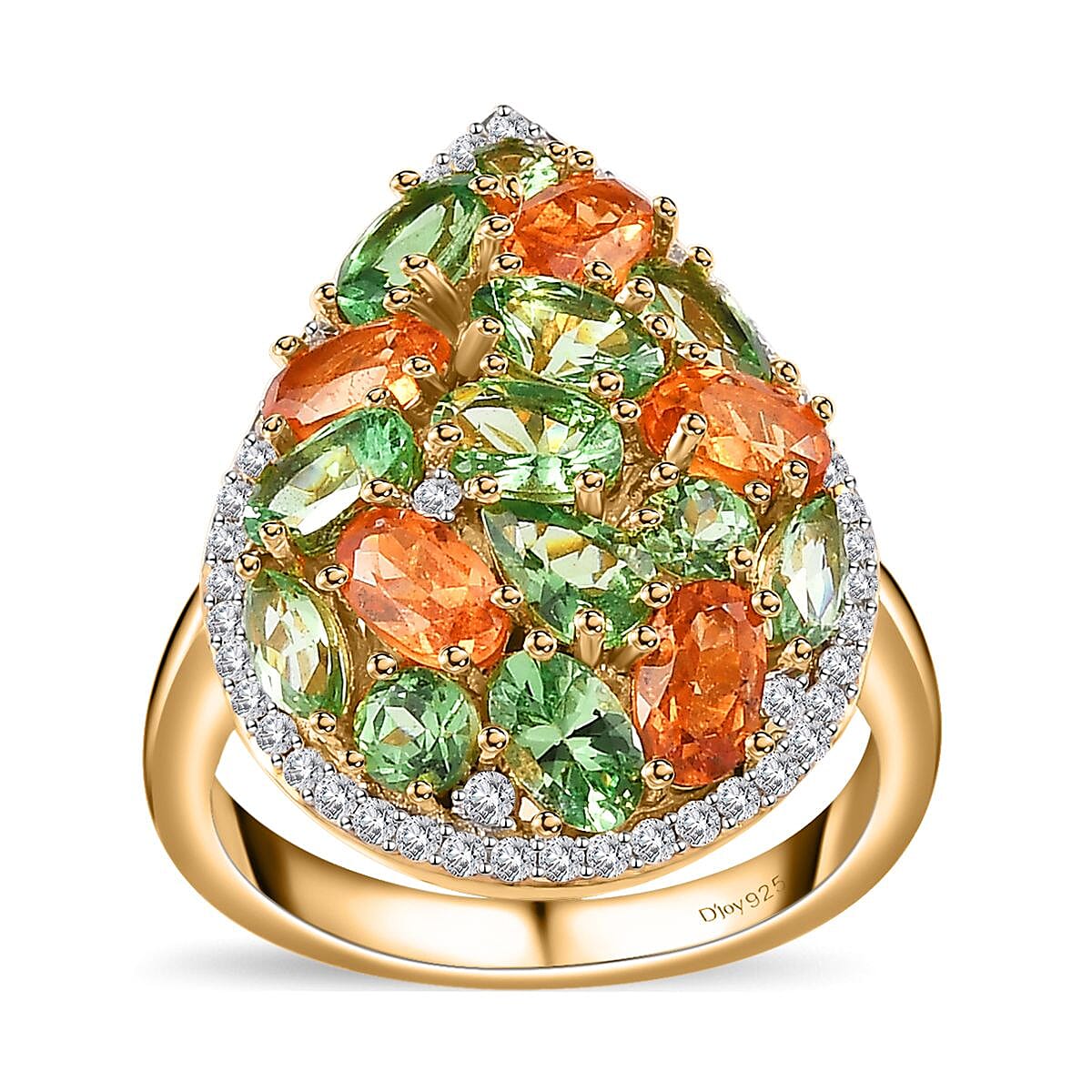 Tsavorite Garnet and Multi Gemstone Cluster Ring in Vermeil Yellow Gold Over Sterling Silver 4.75 ctw