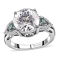 Emperor Cut Moissanite (Rnd 10mm), Blue Moissanite Ring in Platinum Over Sterling Silver (Size 6.0) 3.85 ctw - Sticky add to cart bar