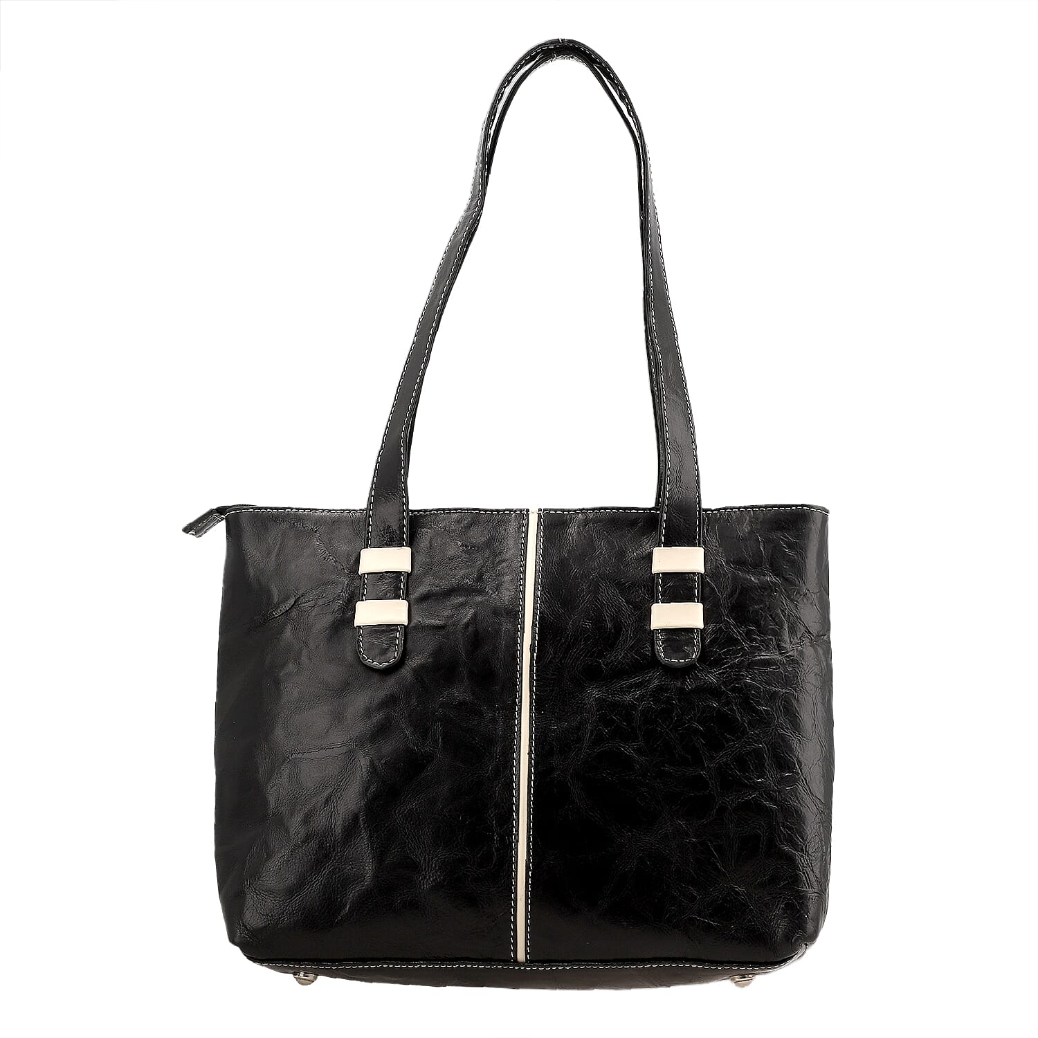 Black Genuine Leather Tote Bag (13"x3.75"x10.62")
