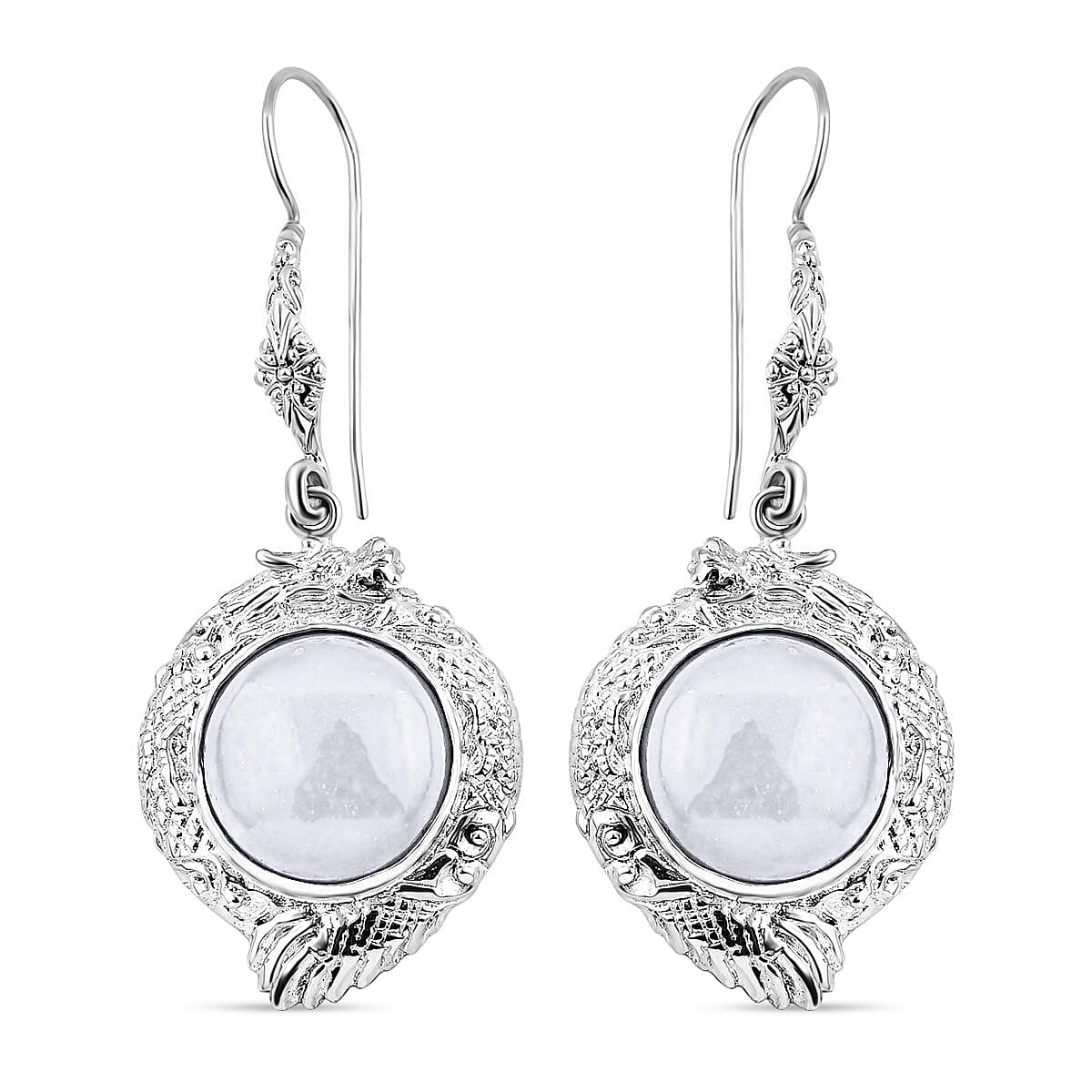 One Time Only Bali Legacy Natural Jade Dragon Earrings in Sterling Silver 25.00 ctw