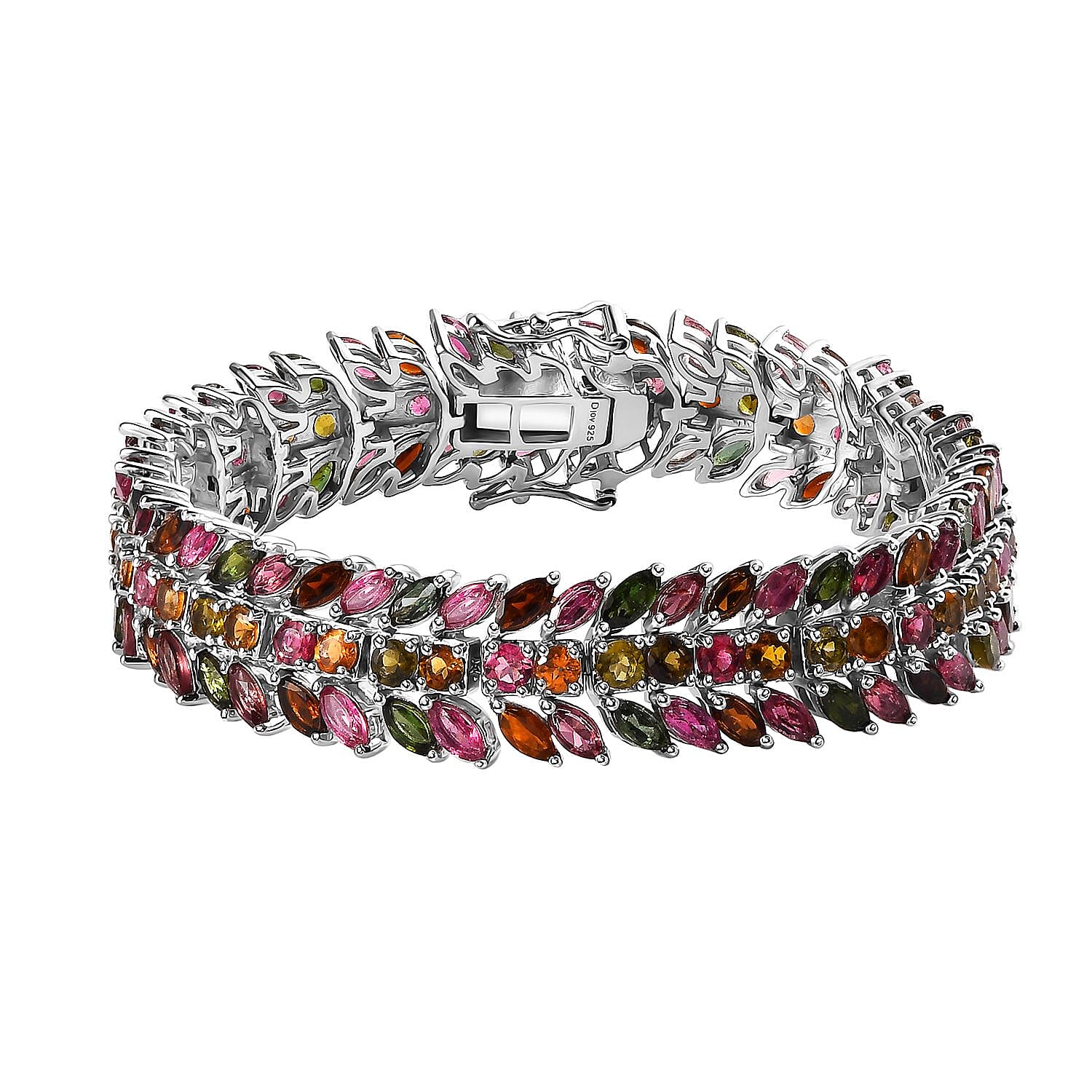 Doorbuster Multi-Tourmaline 3 Row Bracelet in Platinum Over Sterling Silver (6.50 In) 19.75 ctw